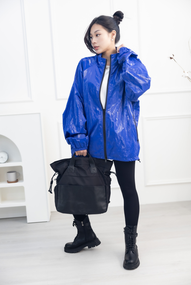 코트 亮面長袖外套/寶藍色