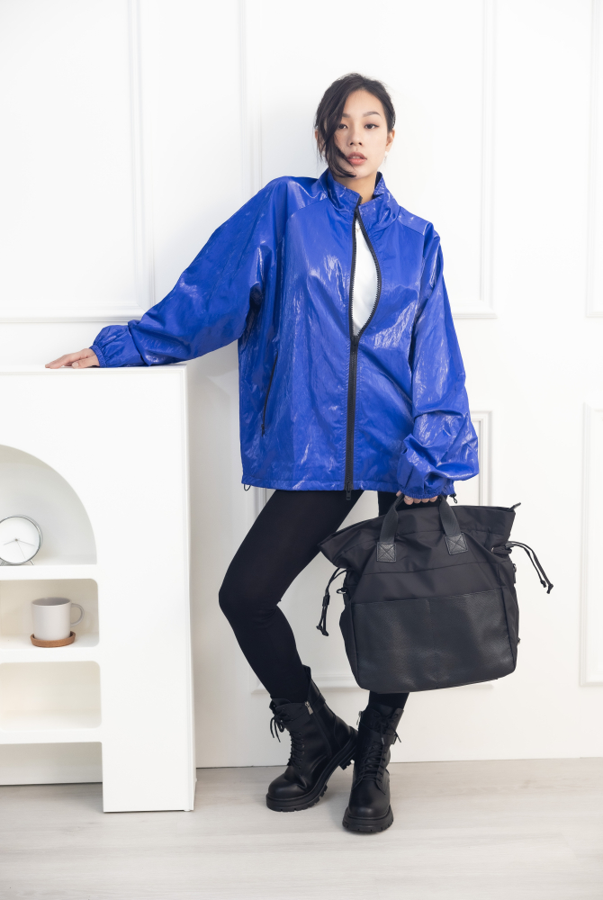 코트 亮面長袖外套/寶藍色