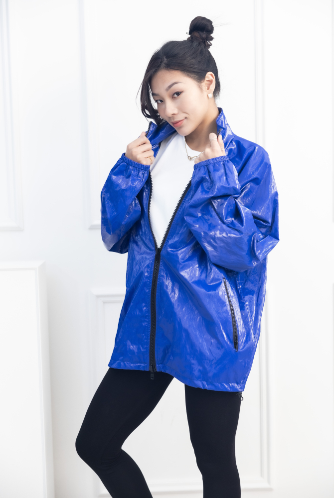 코트 亮面長袖外套/寶藍色