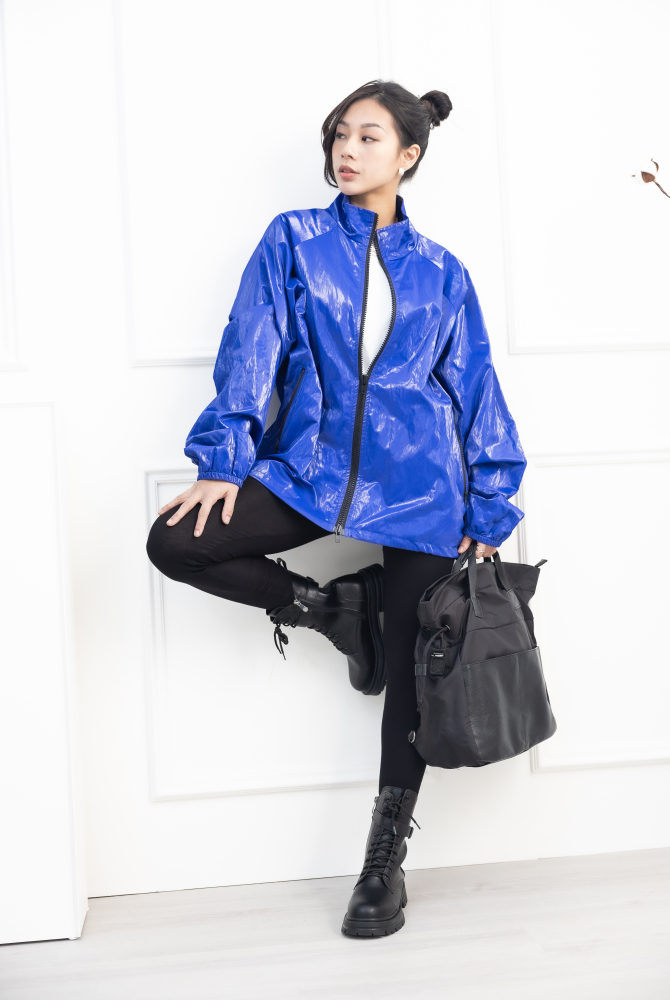 코트 亮面長袖外套/寶藍色