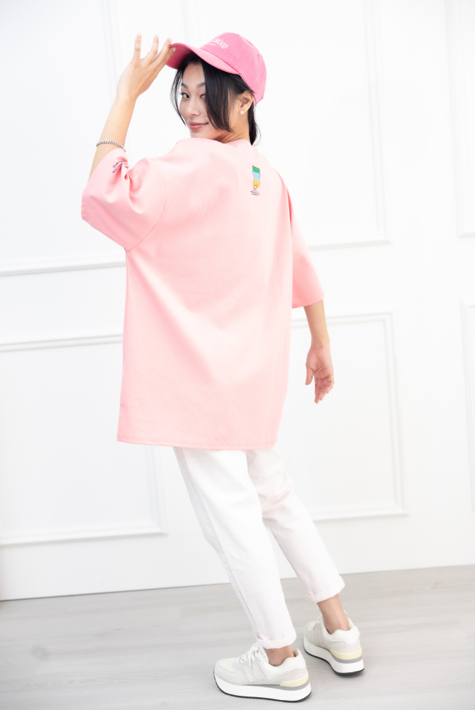 반팔 貓咪別哭短袖上衣／粉色