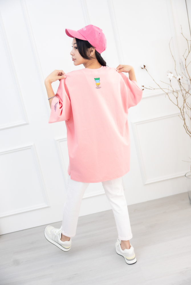 반팔 貓咪別哭短袖上衣／粉色