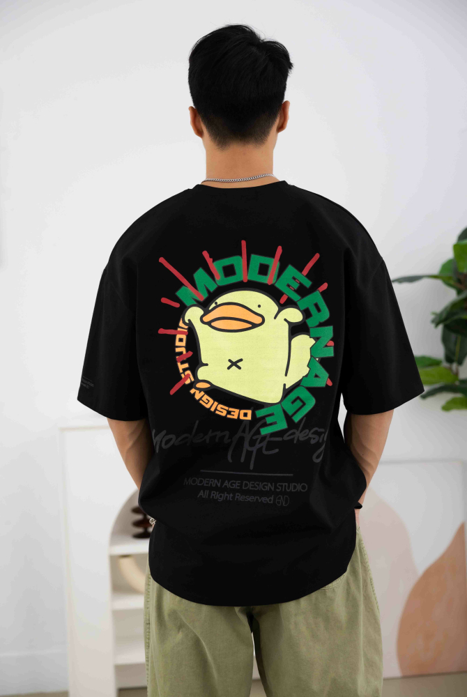 반팔 小鴨落肩短袖上衣 / 黑色