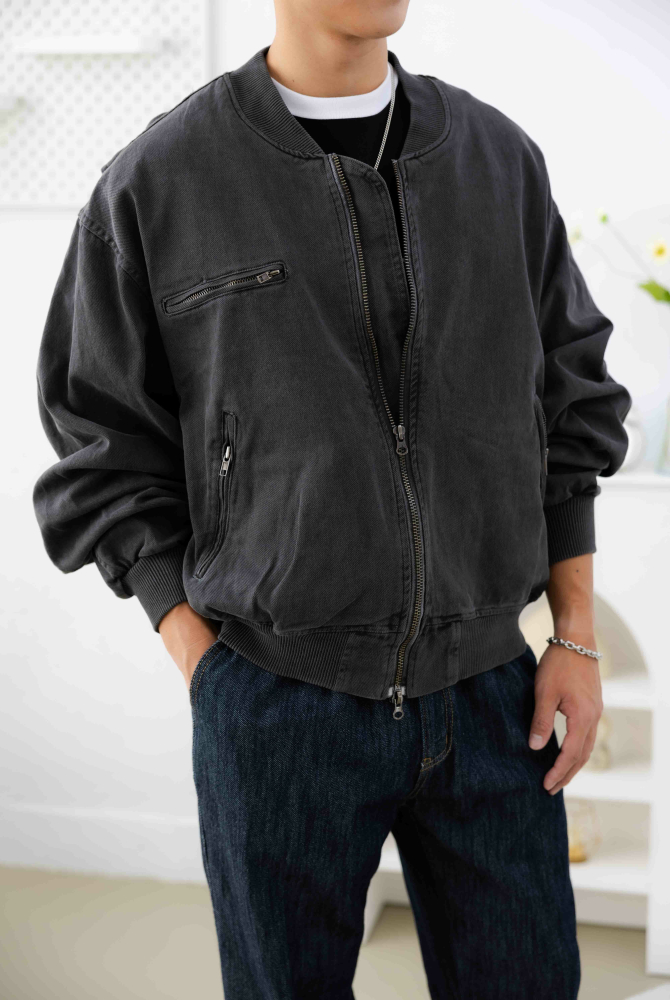 코트 立領羅紋長袖外套／深灰色