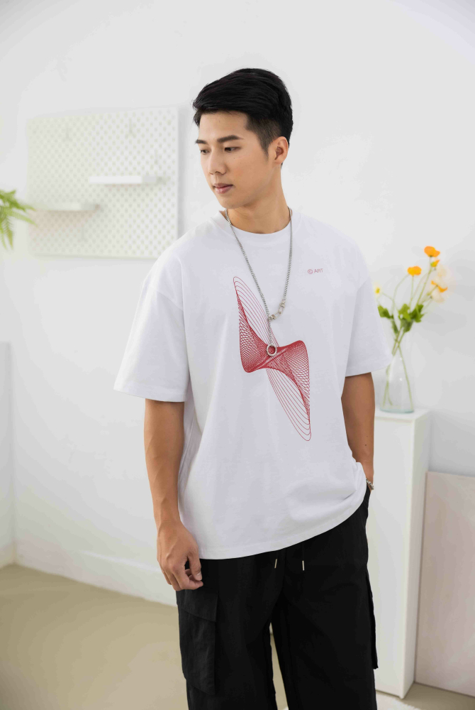 반팔 螺旋線條落肩短袖上衣／白色