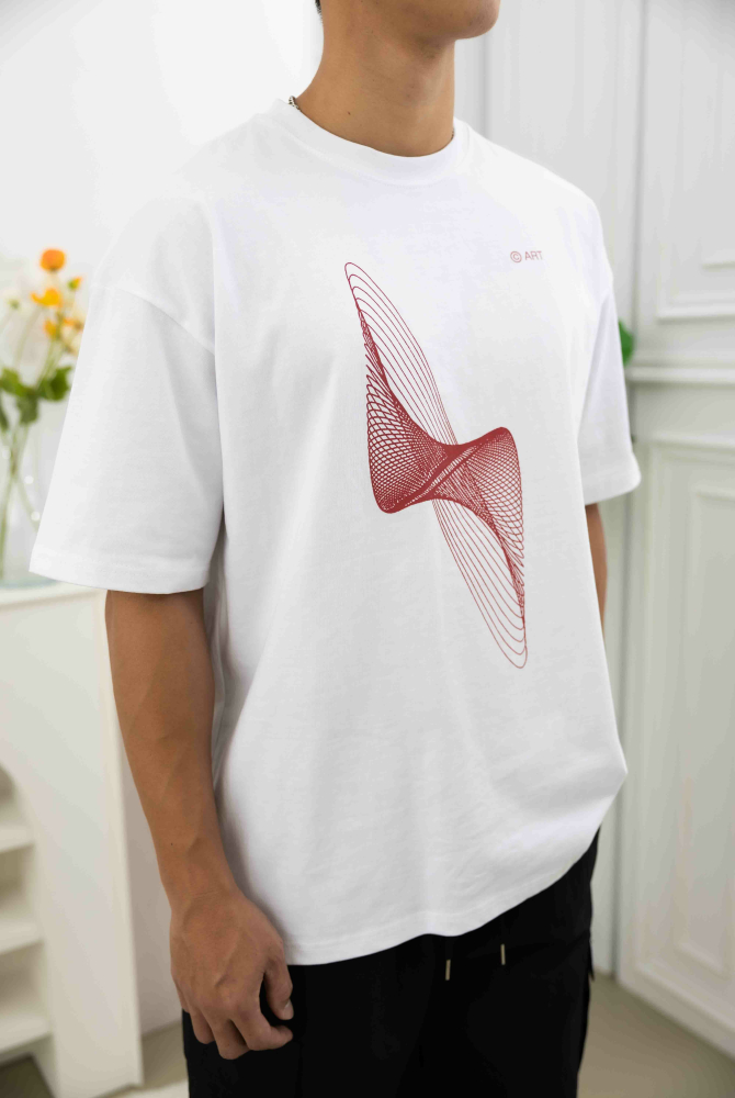 반팔 螺旋線條落肩短袖上衣／白色