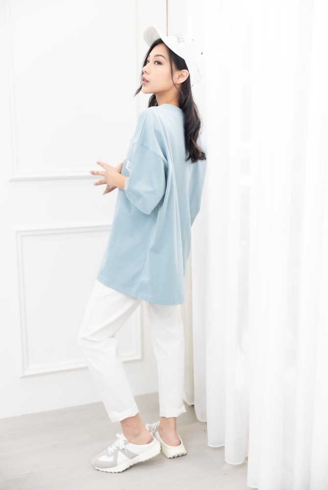 반팔 Colette Club 淺藍落肩短袖上衣