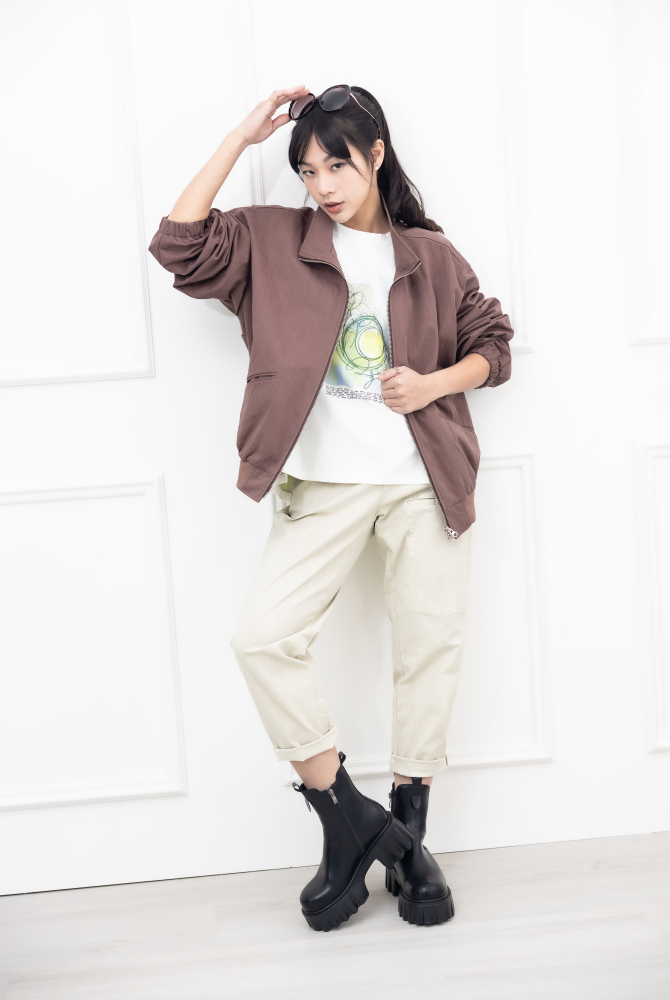 코트 肩線設計長袖外套/咖啡色