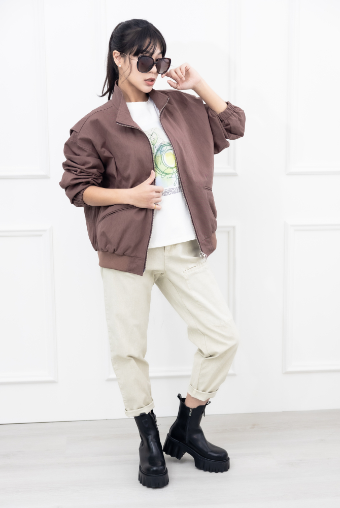 코트 肩線設計長袖外套/咖啡色