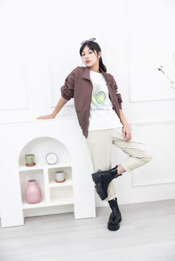 코트 肩線設計長袖外套/咖啡色