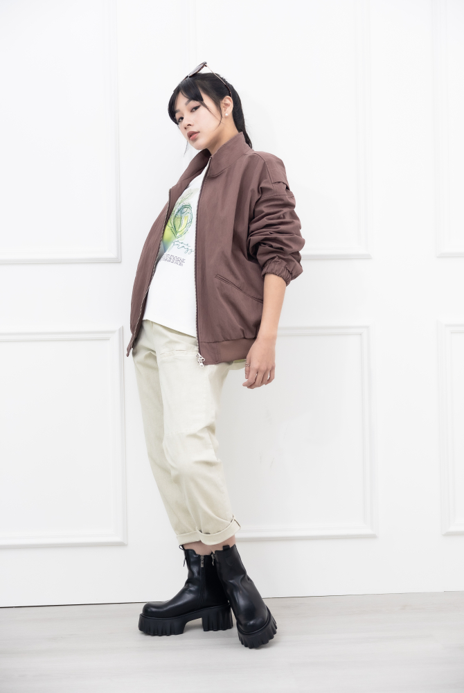 코트 肩線設計長袖外套/咖啡色