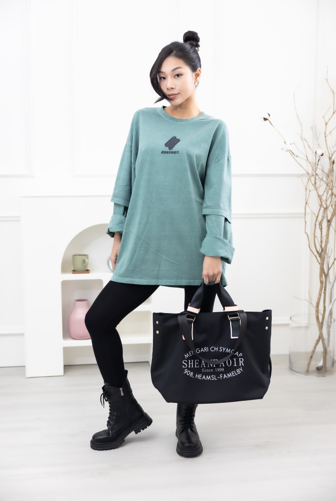 긴팔 假兩件長袖上衣／綠色