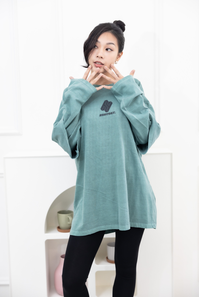 긴팔 假兩件長袖上衣／綠色