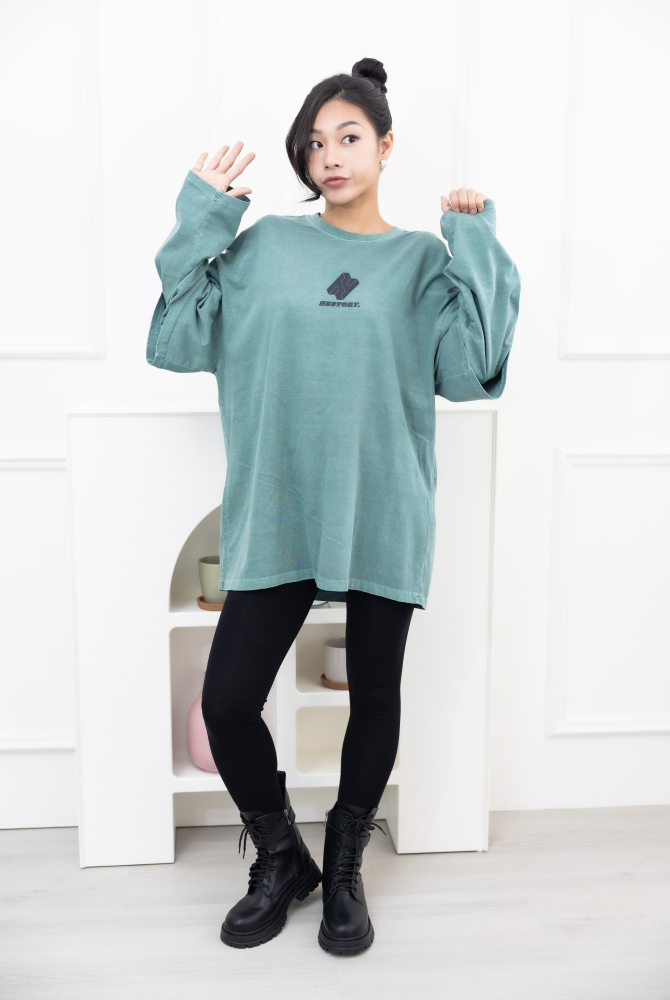 긴팔 假兩件長袖上衣／綠色