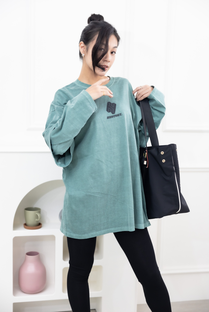 긴팔 假兩件長袖上衣／綠色