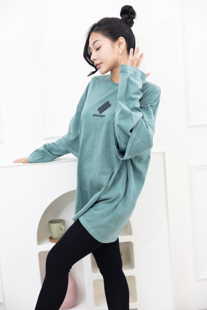 긴팔 假兩件長袖上衣／綠色