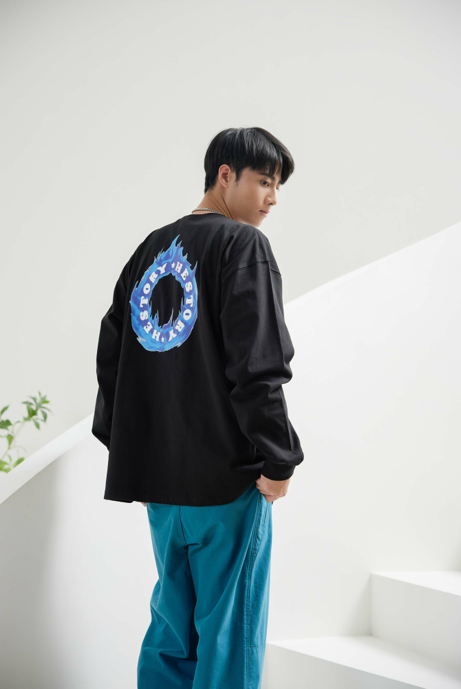 긴팔 火焰長袖上衣／黑色