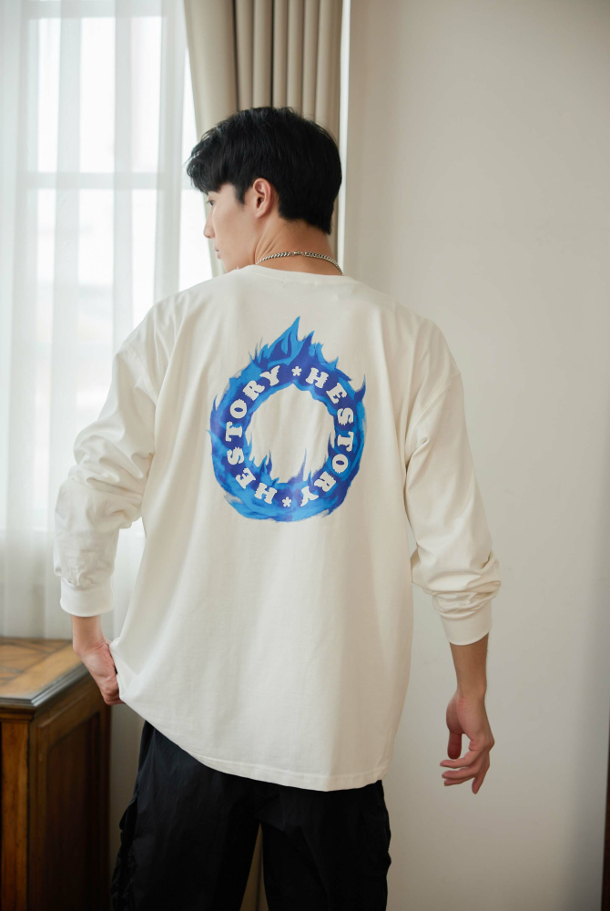 긴팔 火焰長袖上衣／白色