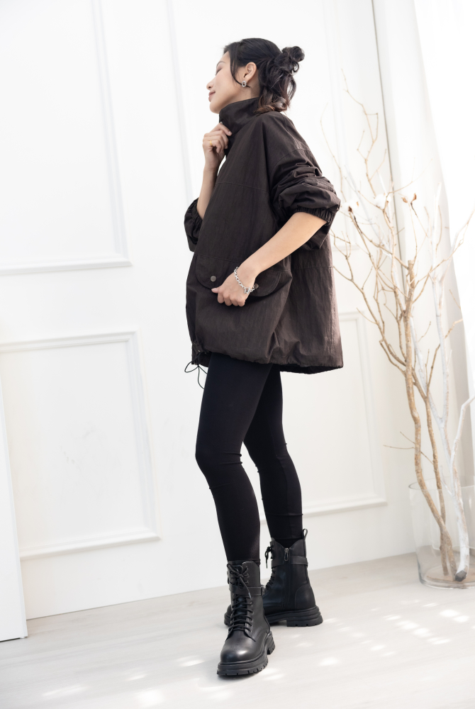 코트 釘釦長袖外套／深咖色