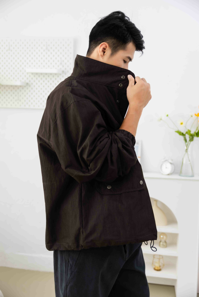 코트 釘釦長袖外套／深咖色