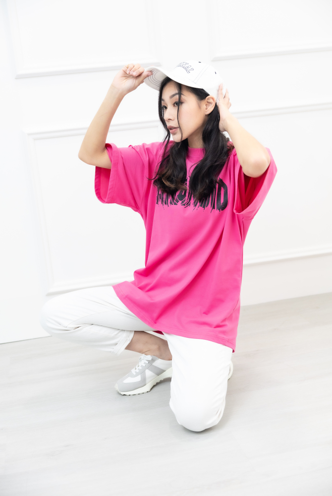 반팔 Paranoid 落肩短袖上衣／桃紅色