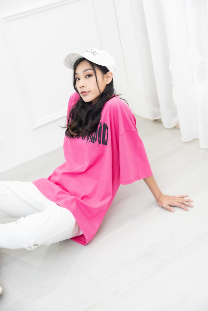 반팔 Paranoid 落肩短袖上衣／桃紅色