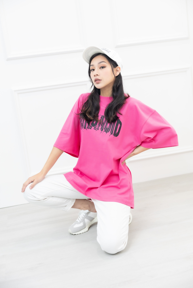 반팔 Paranoid 落肩短袖上衣／桃紅色