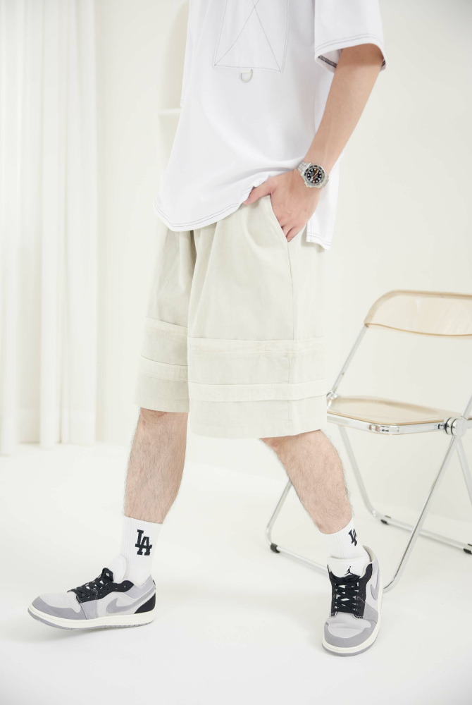 반바지 褲管層次設計短褲／米色