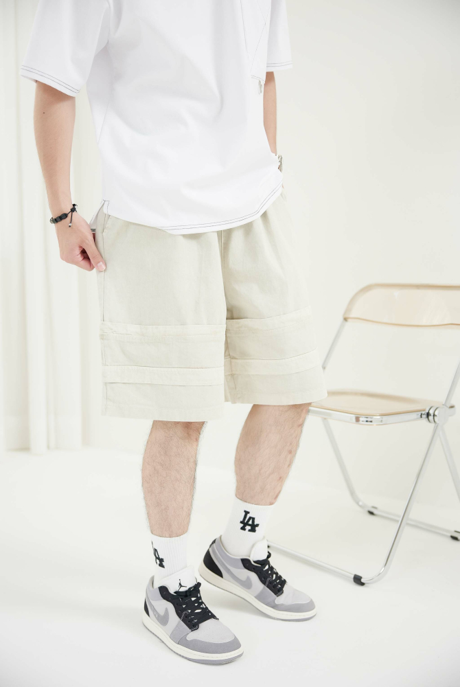 반바지 褲管層次設計短褲／米色