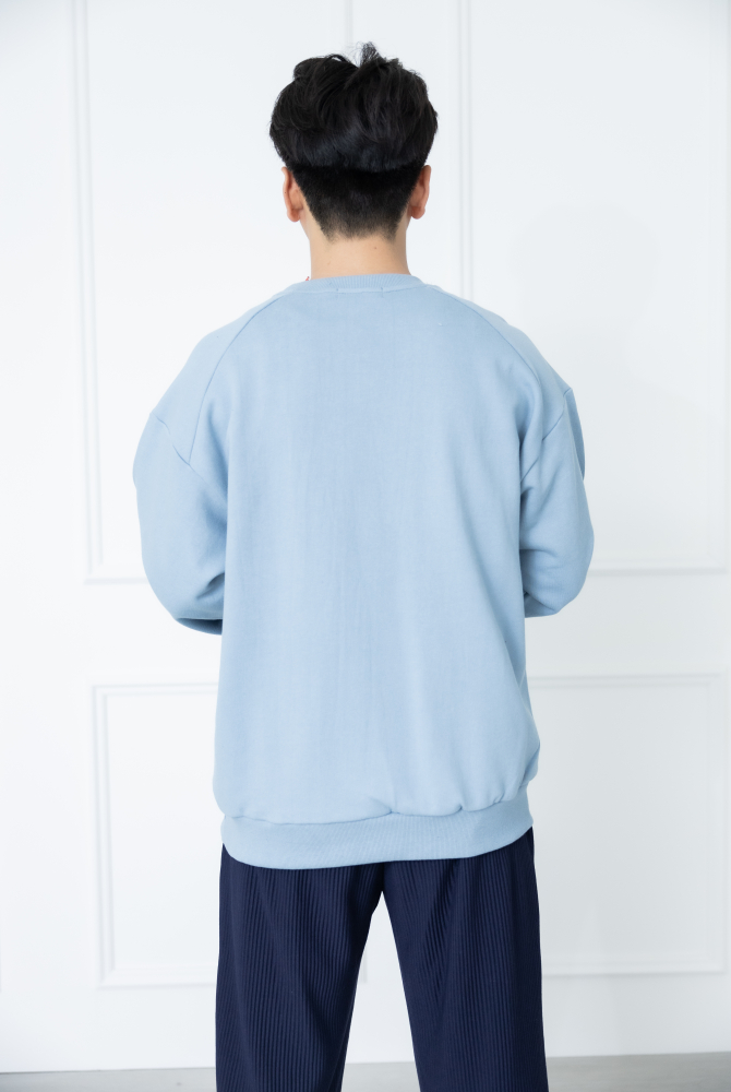 긴팔 胸前拉鍊口袋長袖上衣／藍色