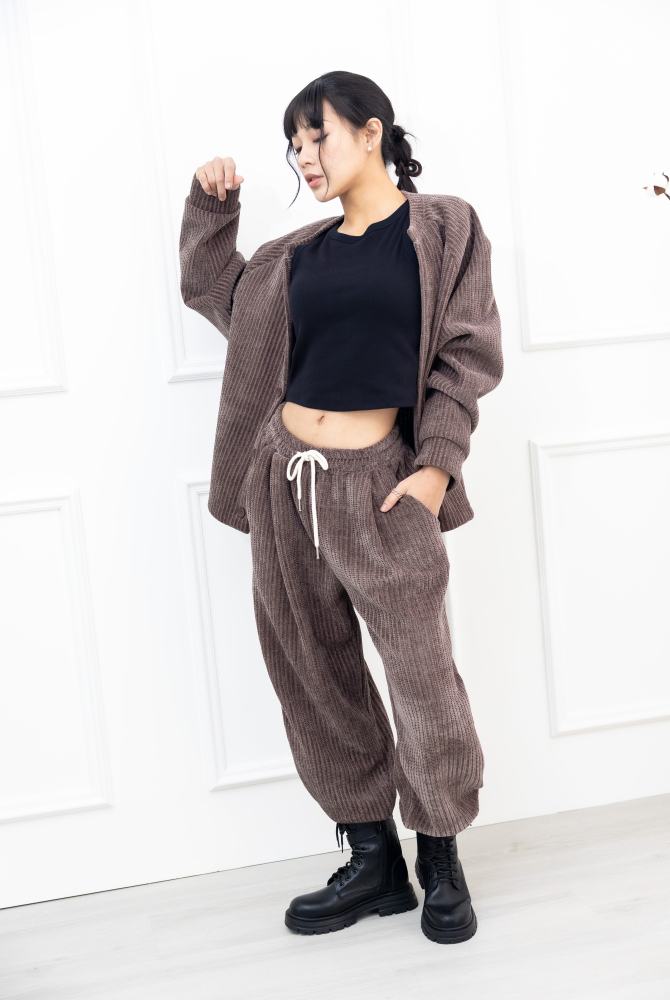 코트 編織圓領牛角袖外套／可可色