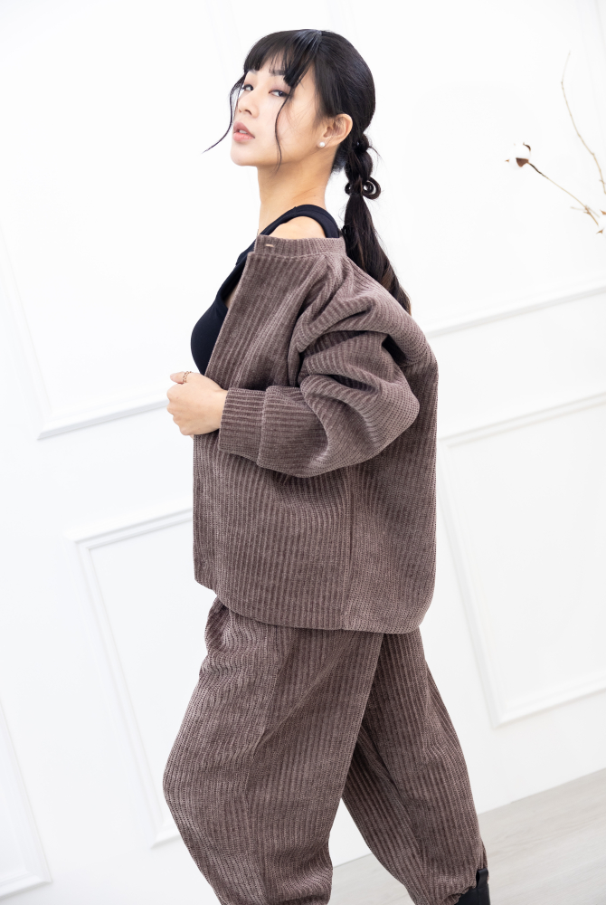 코트 編織圓領牛角袖外套／可可色