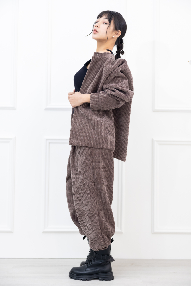 코트 編織圓領牛角袖外套／可可色