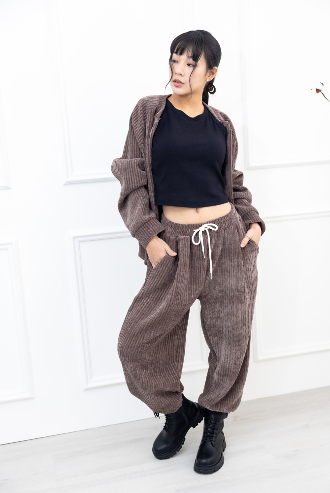긴 바지 編織絨棉長褲／可可色