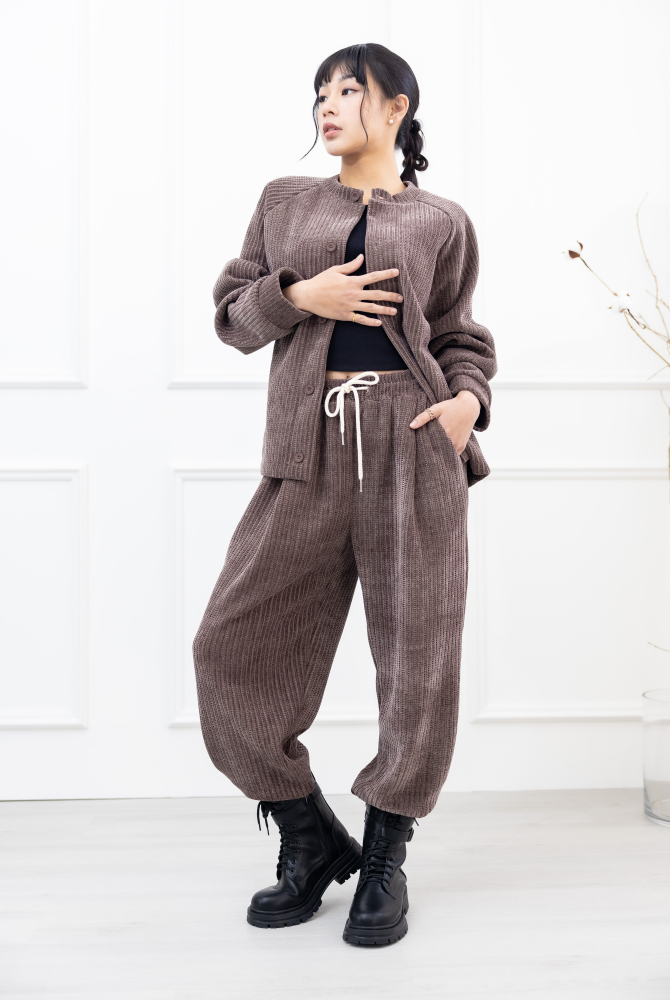 긴 바지 編織絨棉長褲／可可色