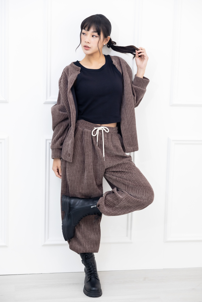 긴 바지 編織絨棉長褲／可可色