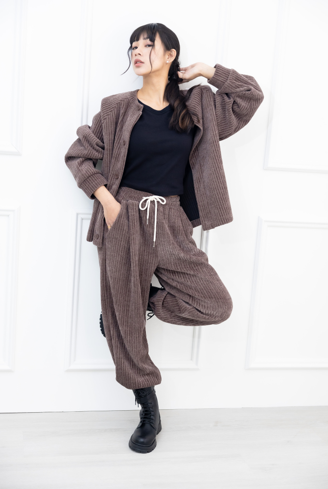 긴 바지 編織絨棉長褲／可可色