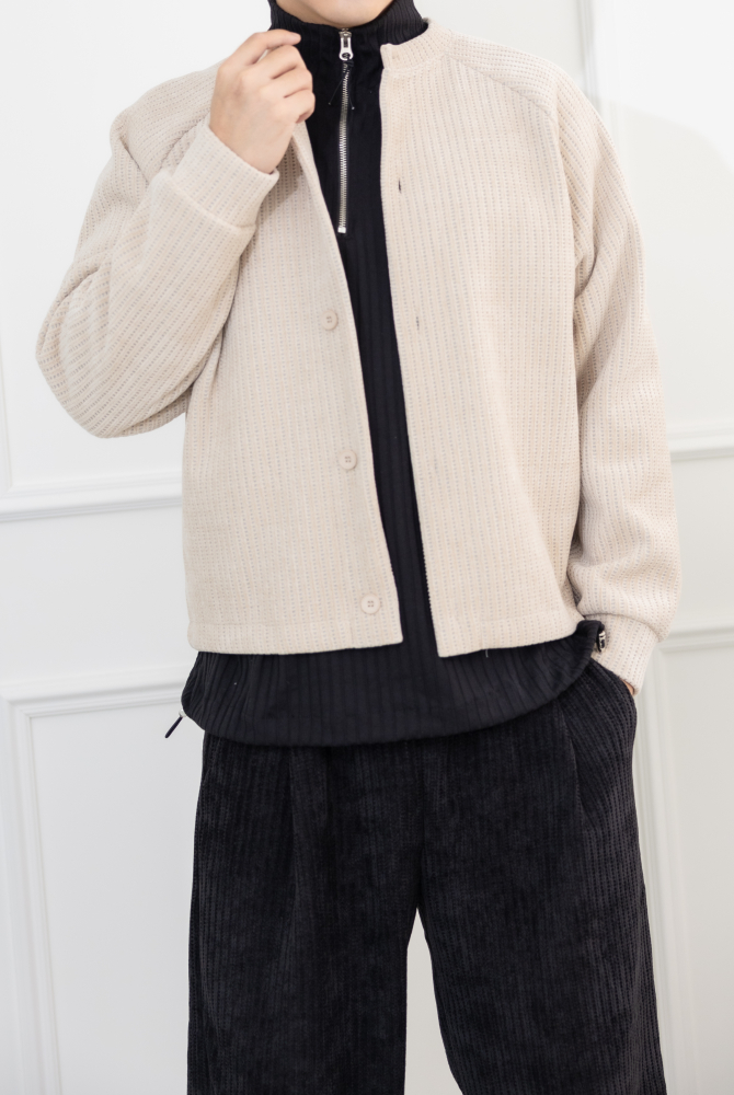 코트 編織圓領牛角袖外套／杏色