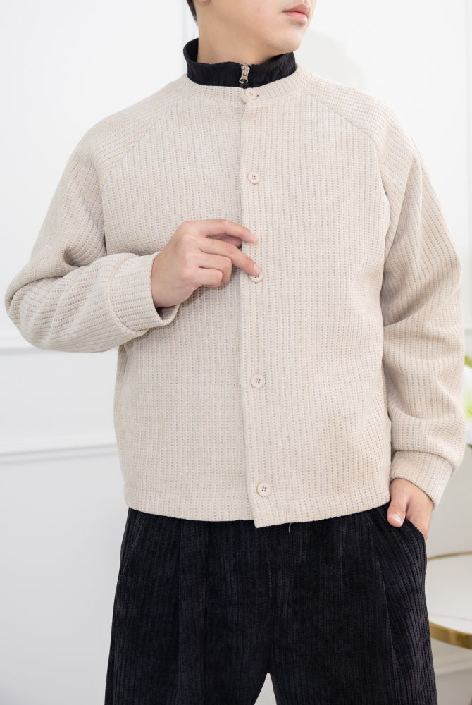 코트 編織圓領牛角袖外套／杏色