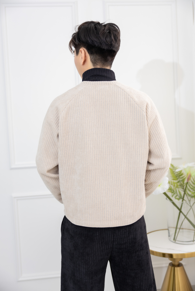 코트 編織圓領牛角袖外套／杏色