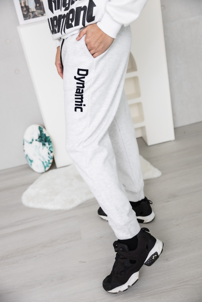 긴 바지 鬆緊內刷毛棉長褲/白色