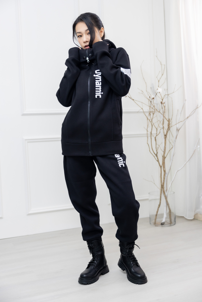 코트 雙層連帽保暖刷毛外套／黑色