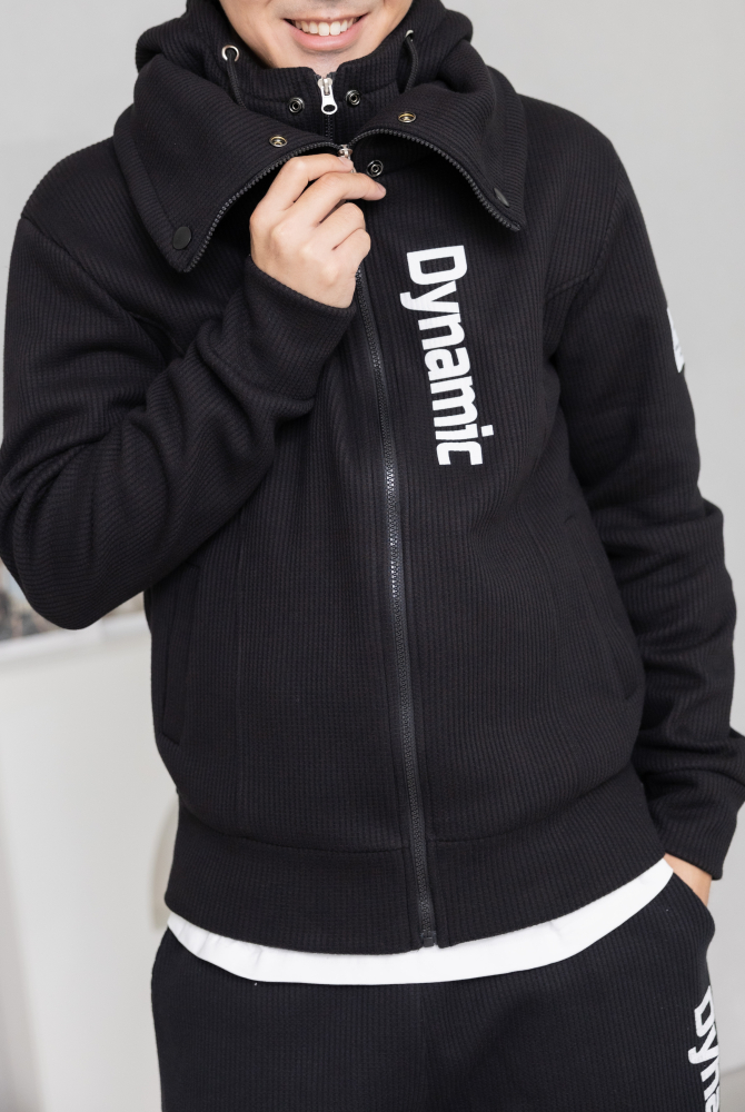 코트 雙層連帽保暖刷毛外套／黑色