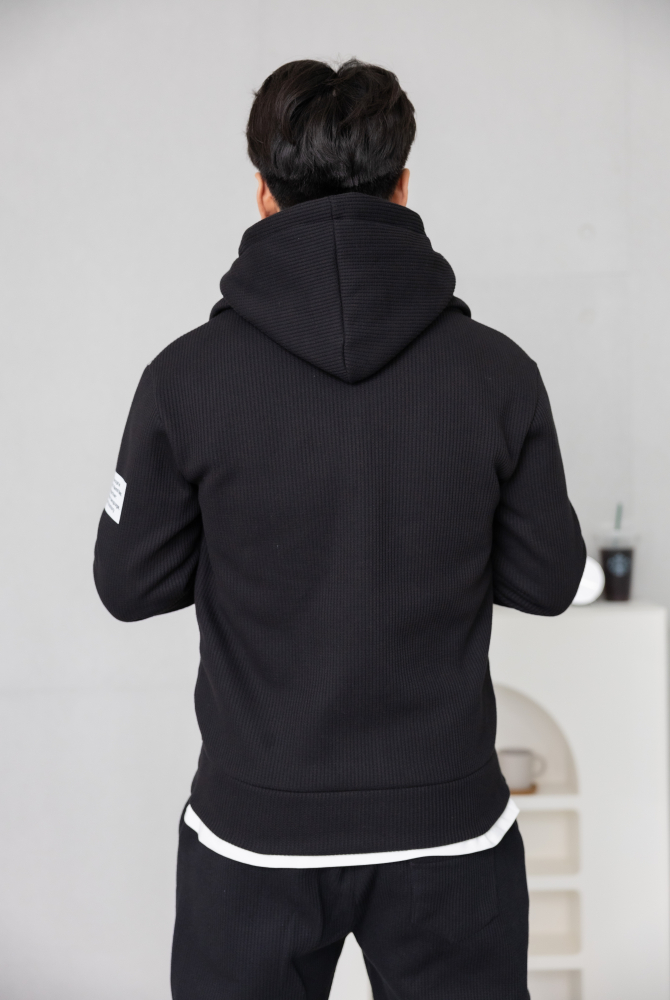 코트 雙層連帽保暖刷毛外套／黑色