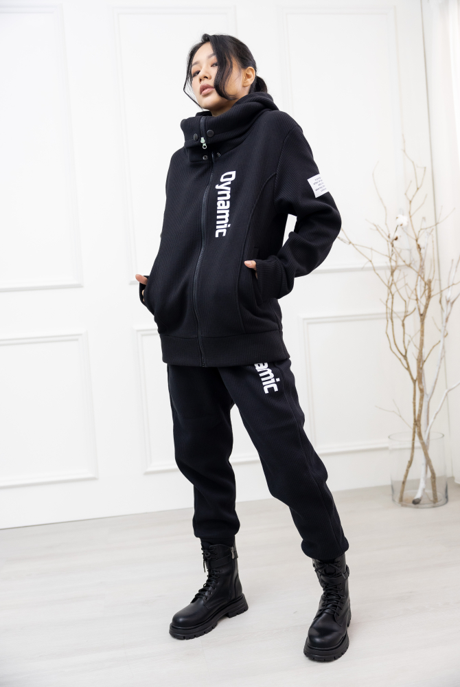 긴 바지 鬆緊內刷毛棉長褲／黑色