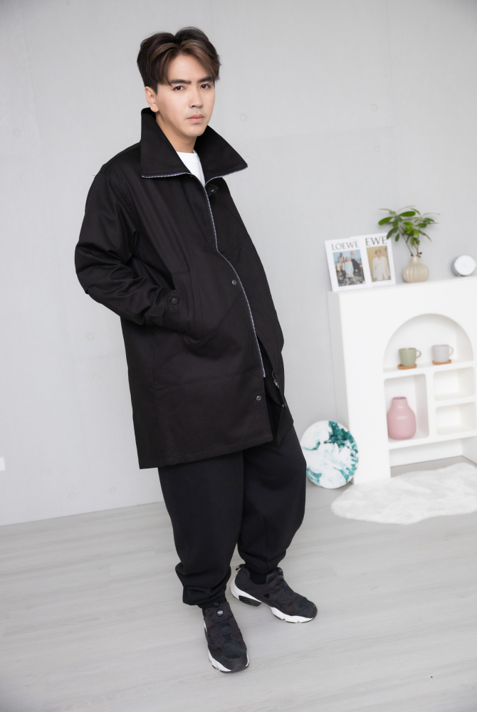 코트 翻領長外套／黑色