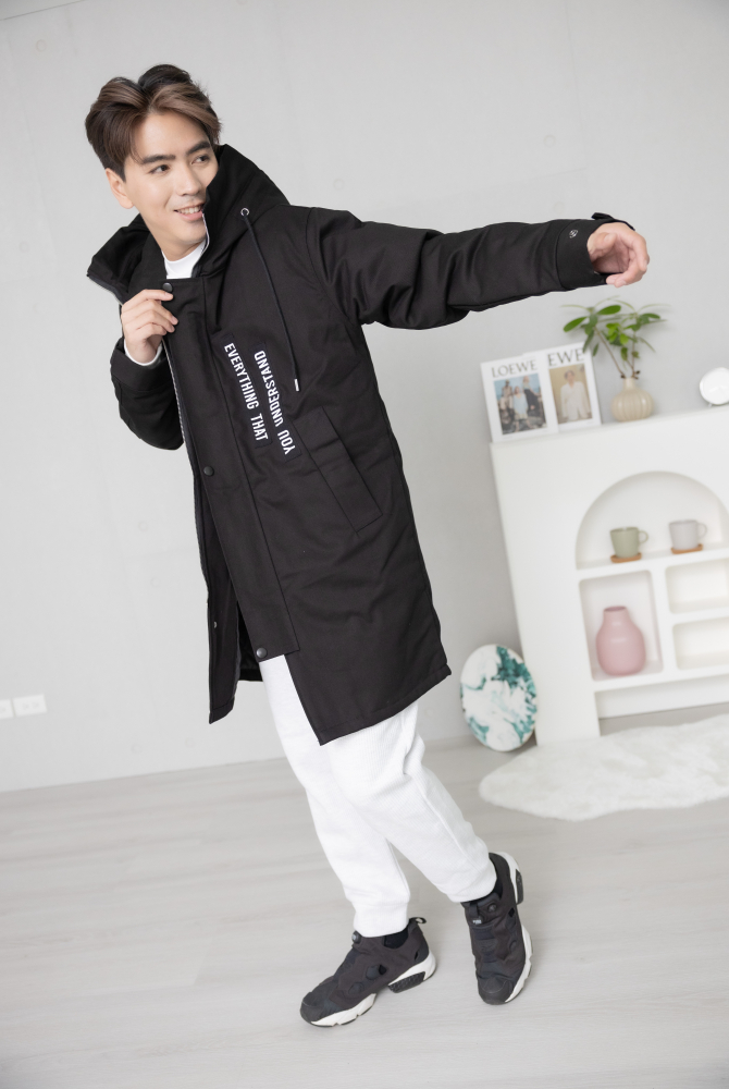 코트 夾棉連帽大衣外套/黑色