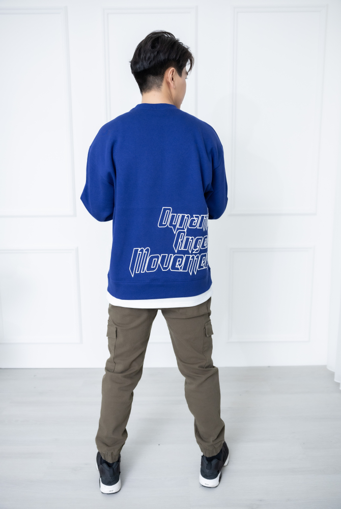 긴팔 下擺拼接內刷毛長袖上衣／藍色