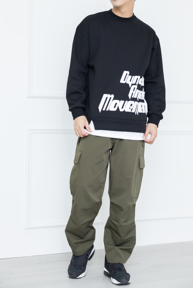 긴팔 下擺拼接內刷毛長袖上衣/黑色