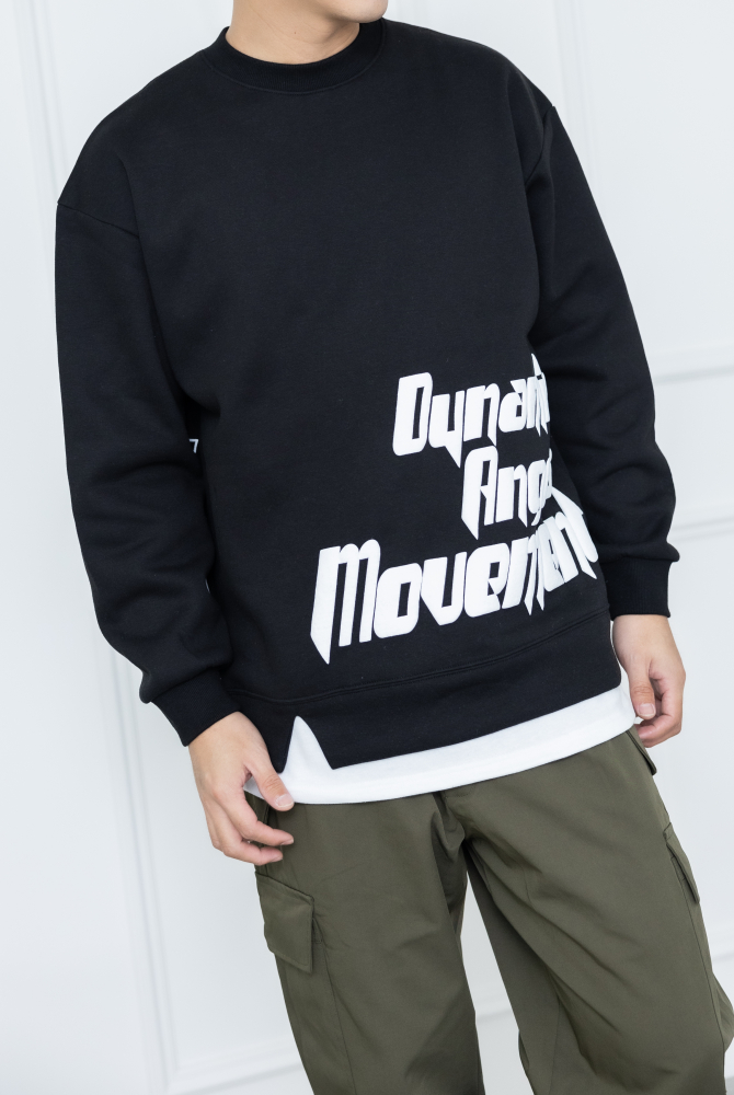 긴팔 下擺拼接內刷毛長袖上衣/黑色